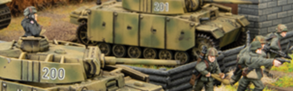 Military scene with infantry advancing from a trench beside two green tanks labeled 200 and 201.