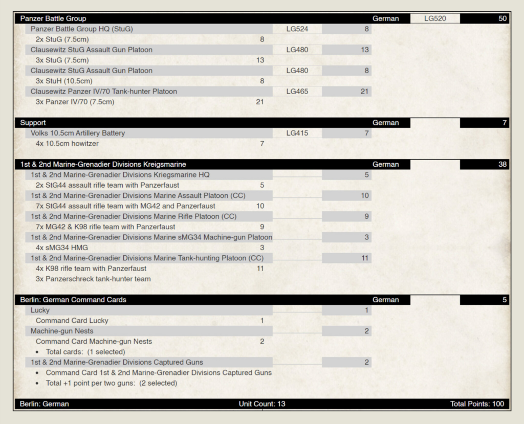 Flames of War list option