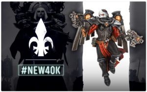 Promotional banner for the new Warhammer 40K edition featuring two armored figures and the '#NEW40K' text.