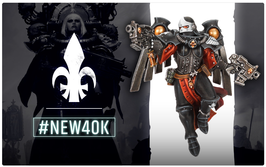 Promotional banner for the new Warhammer 40K edition featuring two armored figures and the '#NEW40K' text.