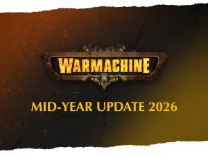 War Machine game banner with a cracked dark background and orange glow, featuring the logo and the words 'MID-YEAR UPDATE 2026'