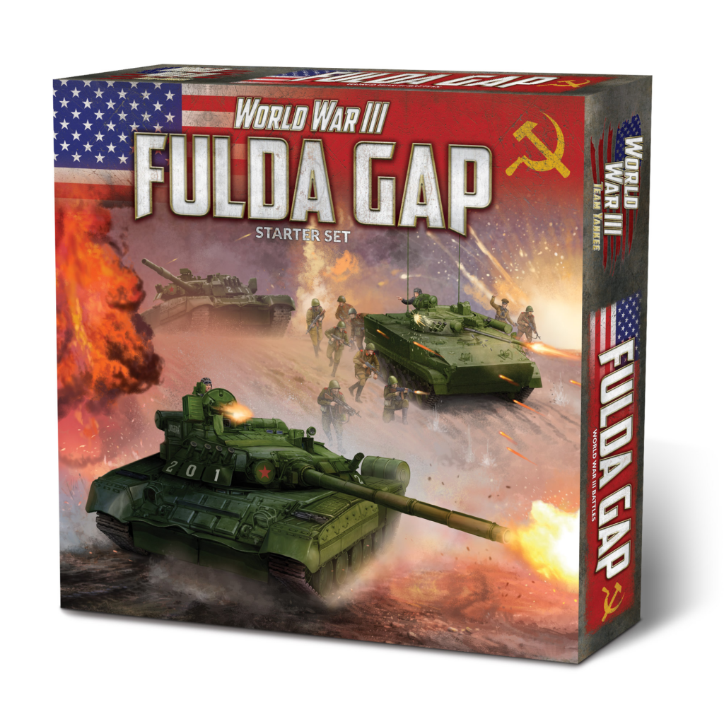 World War III: Folda Gap Starter Set game box with tanks, soldiers, American flag and Soviet hammer-and-sickle symbol in a battle scene