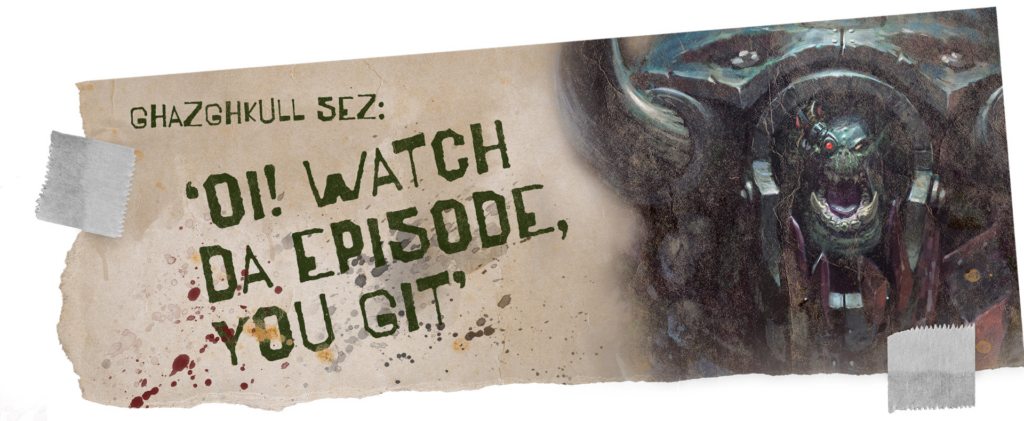 image Frontline Gaming Torn parchment poster with green text reading “Oh! Watch da episode, you got” and a menacing armored creature on the right, taped at the corners.
