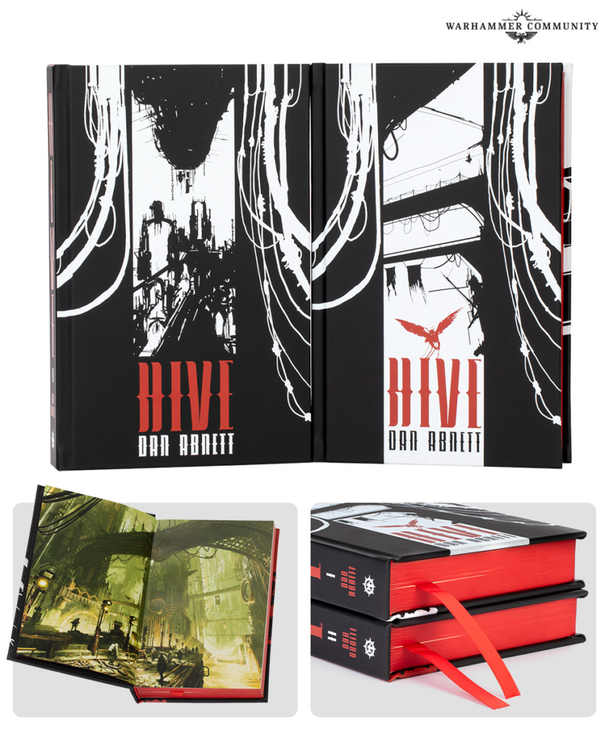 Two hardcover Warhammer volumes with black‑and‑white cityscape art by Dan Abnett; Warhammer Community logo visible above.