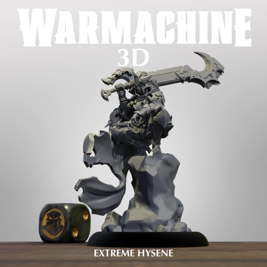 3D-rendered armored warrior with a massive ornate sword, standing on a rocky pedestal; text 'EXTREME HYSENE' at the bottom.