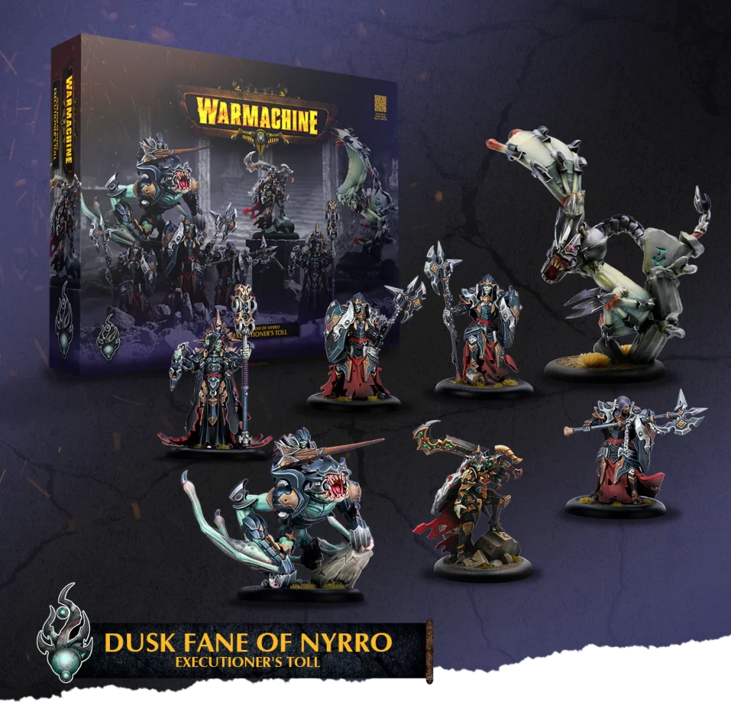 Email1250x1200Executionerstollwithbox Frontline Gaming Boxed set 'Dusk Fane of Nyrro: Executioner’s Toll' with eight detailed painted miniatures surrounding the box.