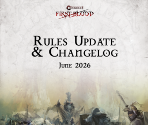 Banner for Conquest: First Blood announcing Rules Update and Changelog, June 2026, with a battle scene at the bottom.