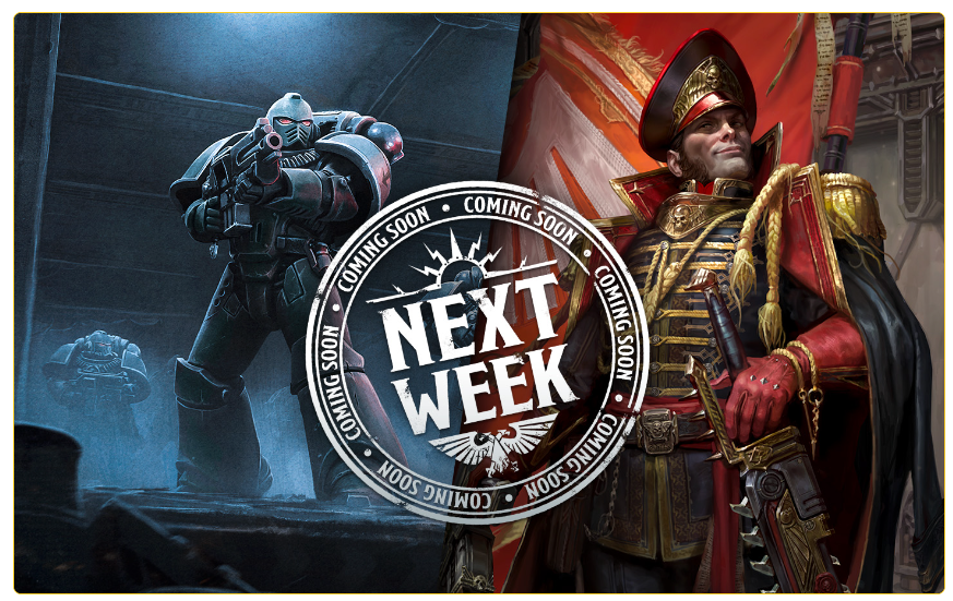 Promo banner with two armored characters—a sci‑fi soldier on the left and a Napoleonic general on the right—with a central 'Next Week' coming-soon stamp.