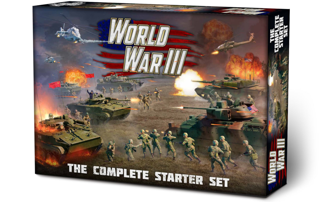 Box art for World War III: The Complete Starter Set featuring tanks, helicopters, and soldiers in a battle scene