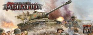 Cover art for 'Operation Bagration' featuring a WWII tank firing amid explosions and soldiers advancing, with the game subtitle 'Forces on the Eastern Front 1944' visible in the background.