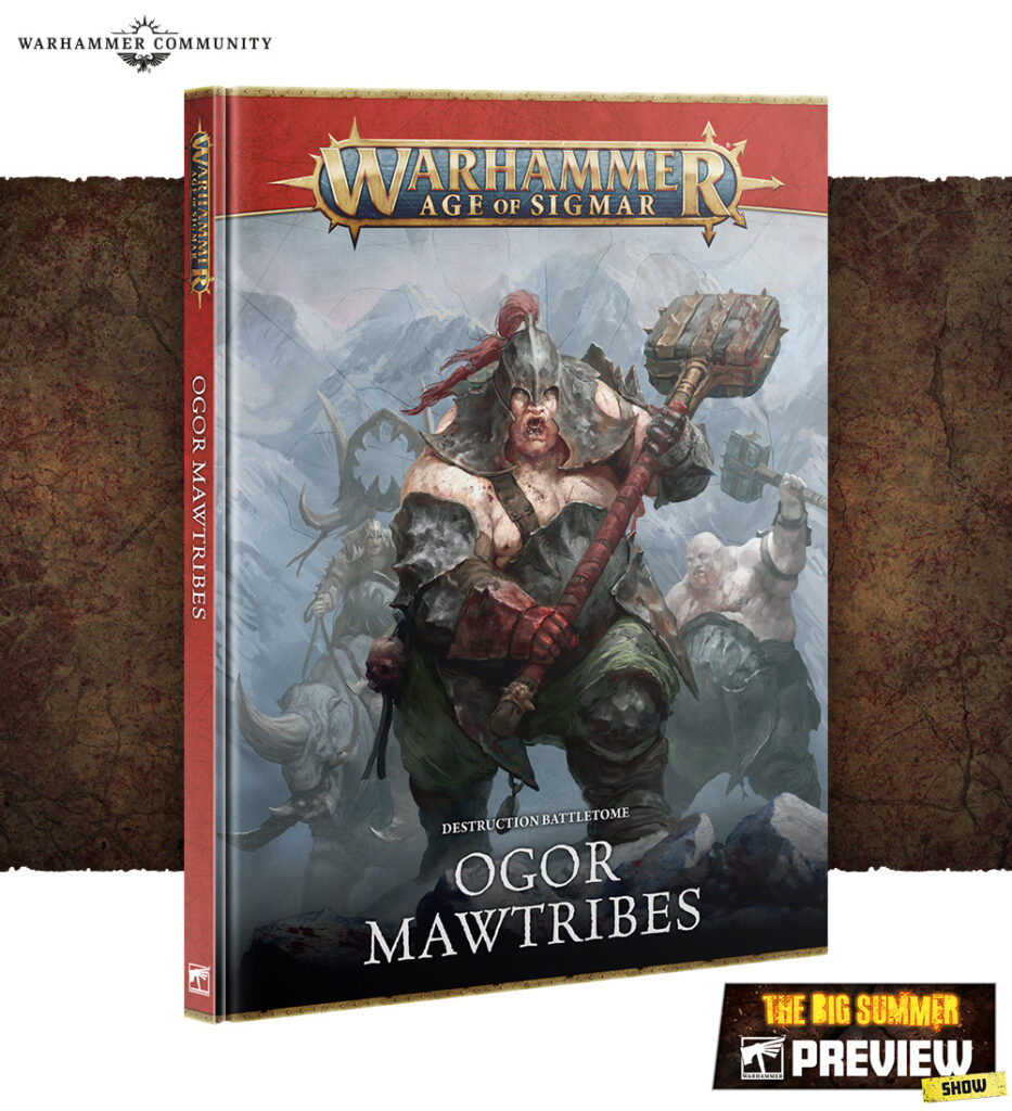 Book cover: Warhammer Age of Sigmar – Ogor Mawtribes, featuring a large armored ogor wielding a massive hammer in a battle scene.