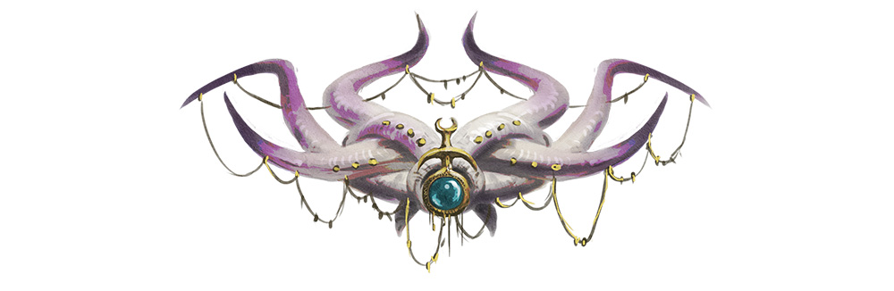 image Frontline Gaming Fantasy crown with purple tentacle-like horns, gold chains, and a central blue gem centerpiece.