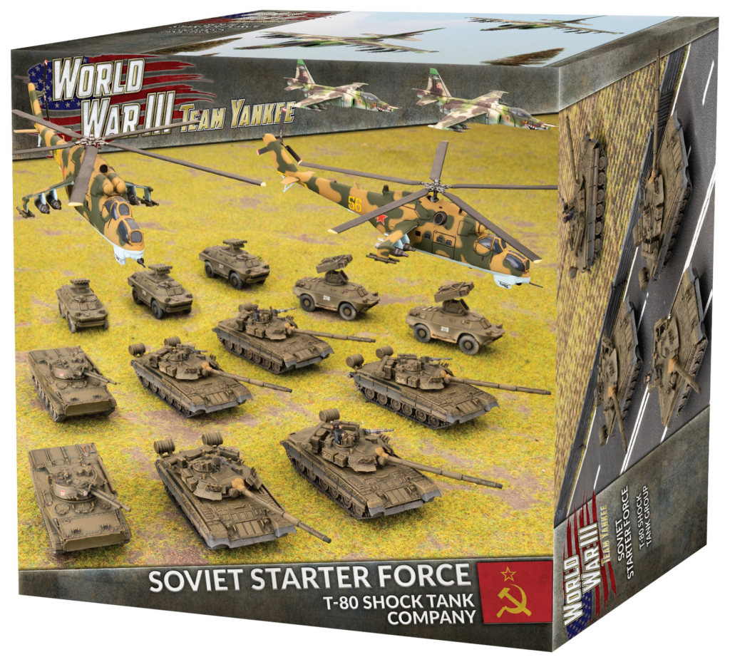 Toy military kit box showing Soviet Starter Force with tanks, helicopters, and aircraft artwork on a gritty box design.