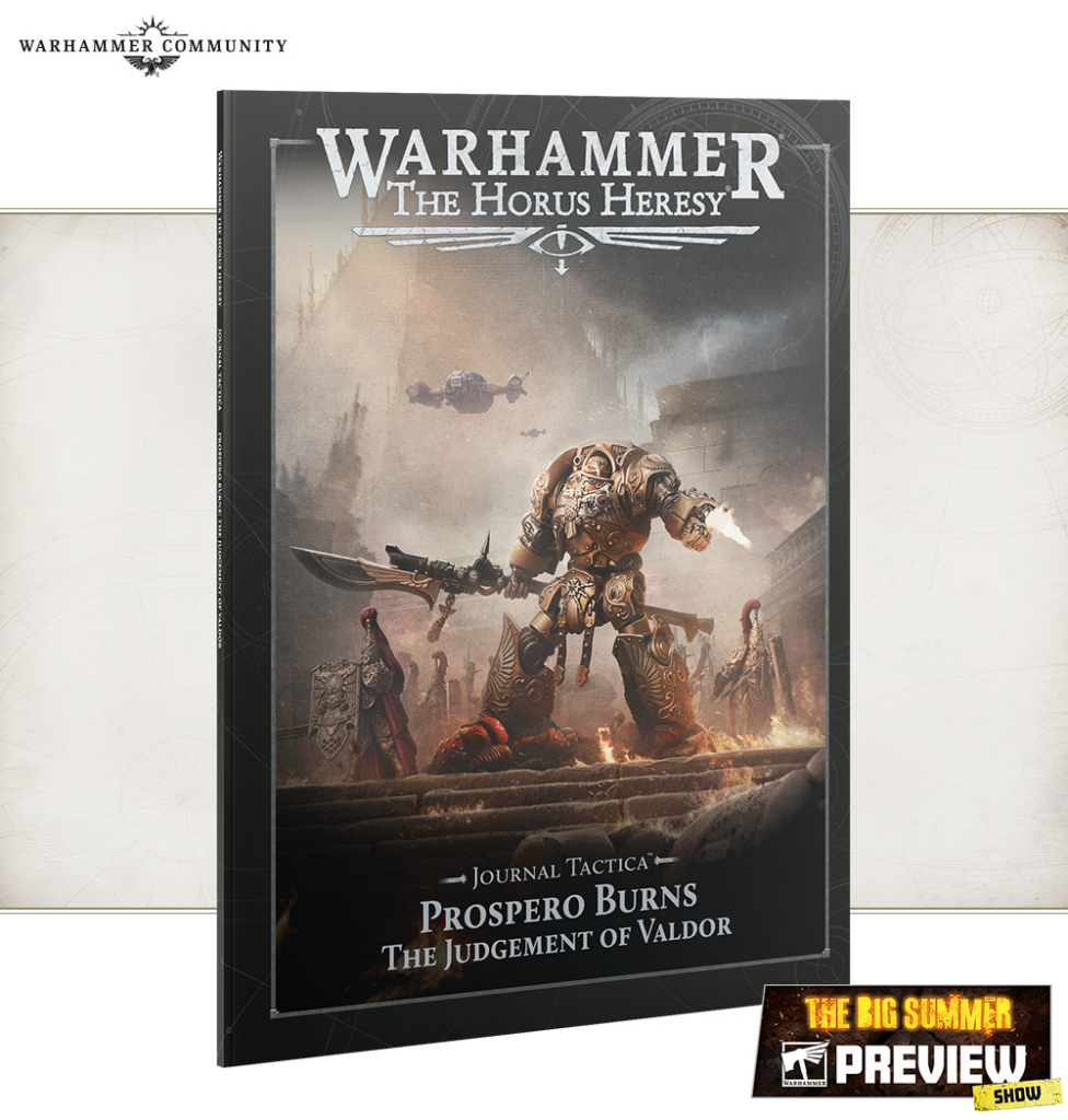 Warhammer book cover: armored Space Marine with sword on a battlefield, title The Horus Heresy: The Judgement of Valdor (Prospero Burns)