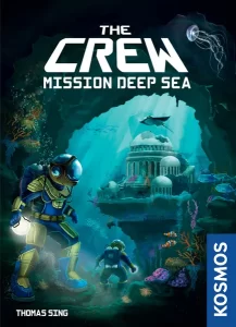 Book cover for The Crew: Mission Deep Sea. Two divers explore an illuminated underwater ruin temple in a blue cavern; Kosmos logo on the right.