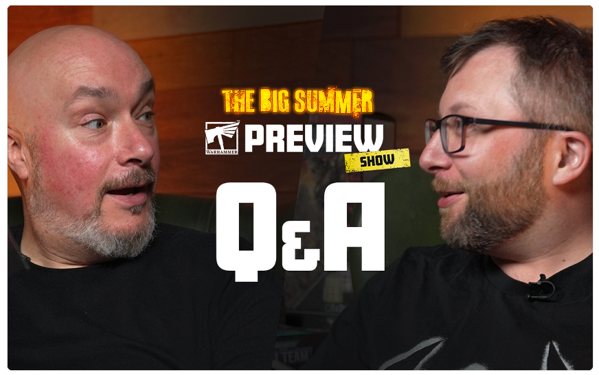 Two men in conversation on a video thumbnail for The Big Summer Preview ShowQA text overlaid in bold white letters