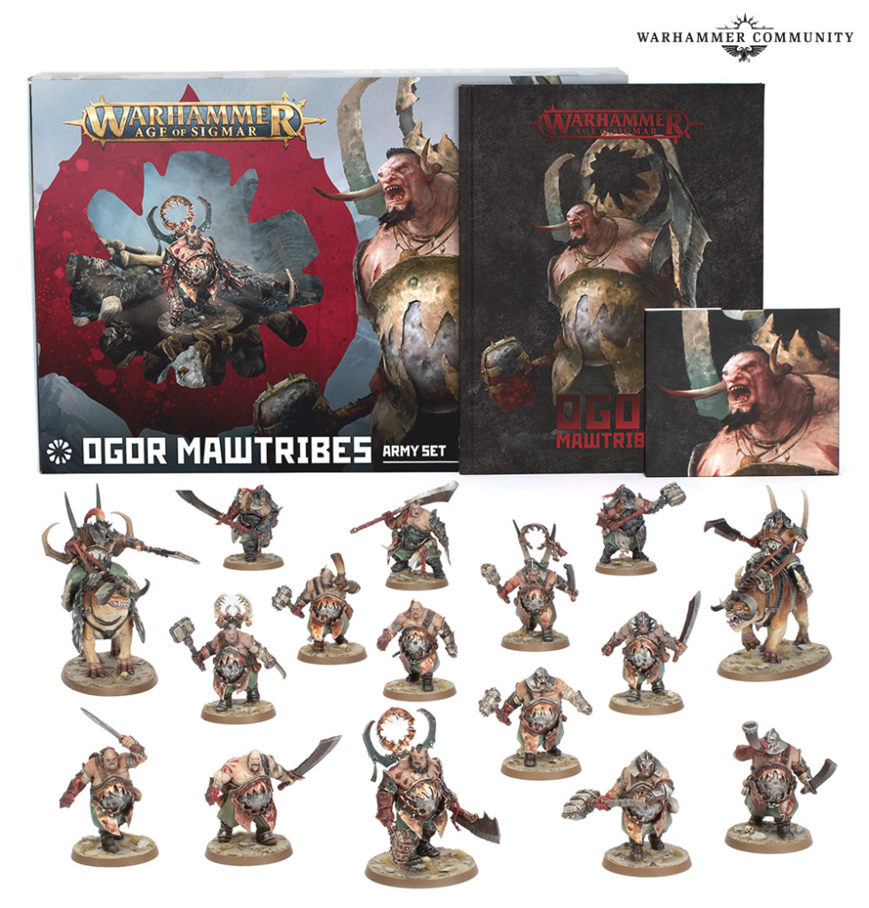 image Frontline Gaming Warhammer Age of Sigmar Ogor Mawtribes Army Set box with multiple painted miniatures laid out in front