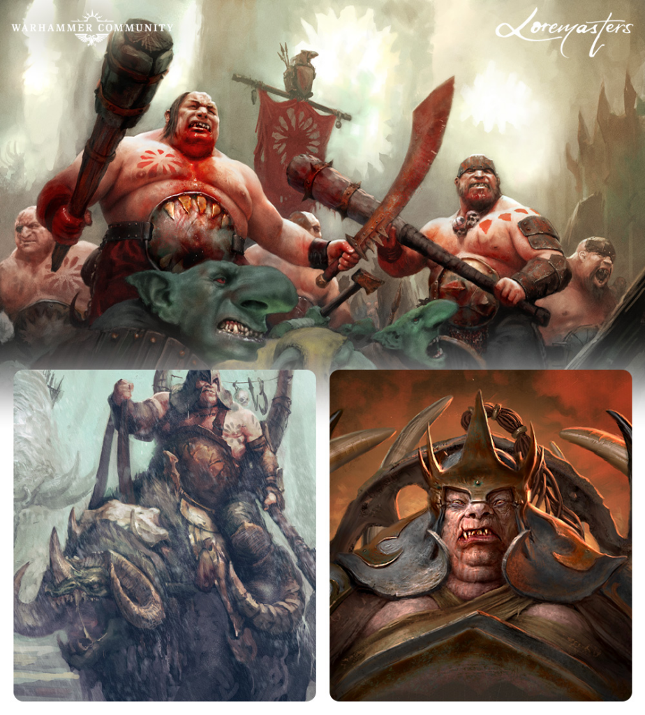 image Frontline Gaming Group of orc warriors charging into battle with crude weapons sunlight breaking through Warhammer Community branding visible