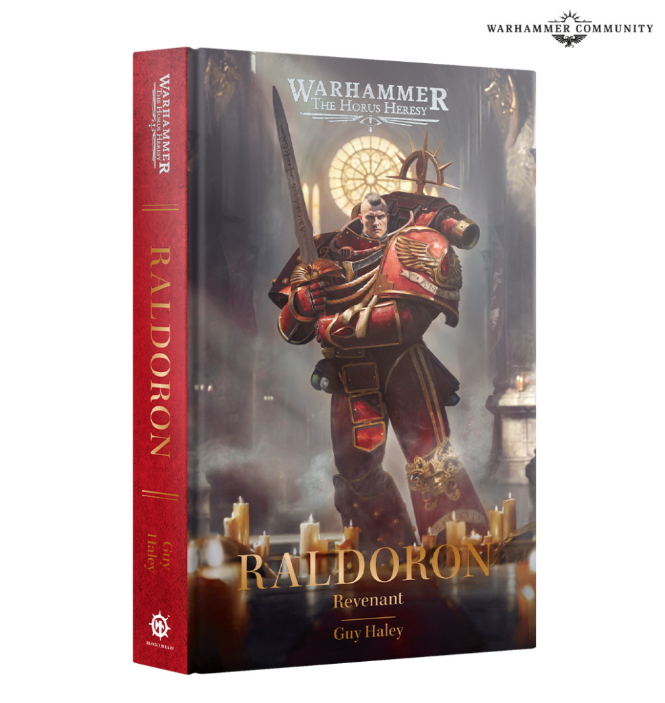 image Frontline Gaming Warhammer The Horus Heresy Raldoron Revenant book cover with a red armored warrior holding a sword amid candlelit surroundings