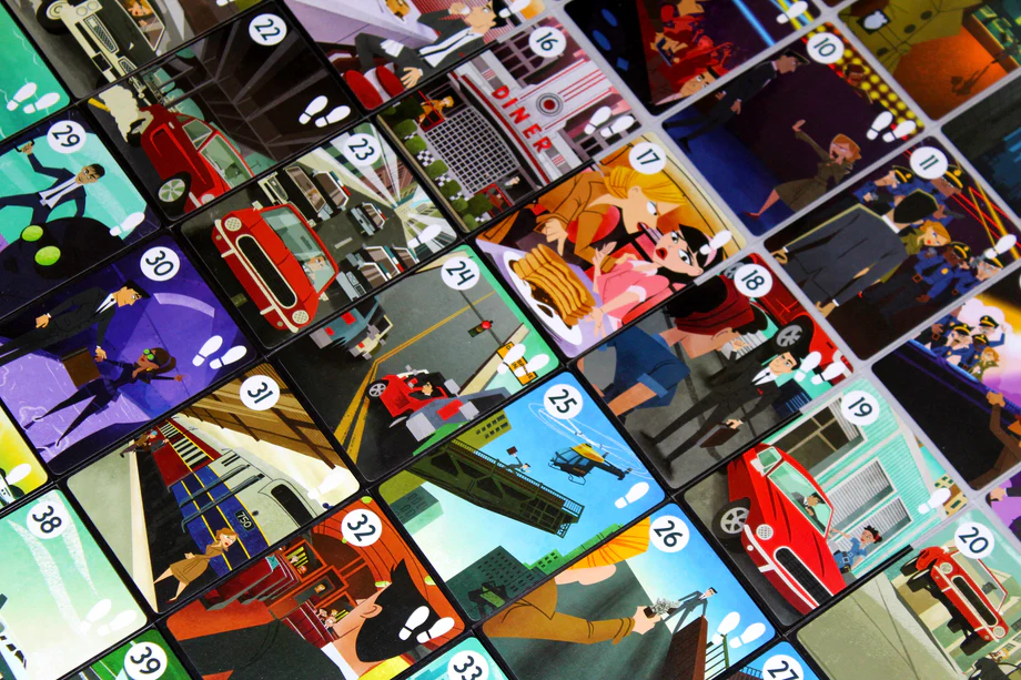 image Frontline Gaming Colorful grid of illustrated panels with numbers in white circles showing cars people and city scenes