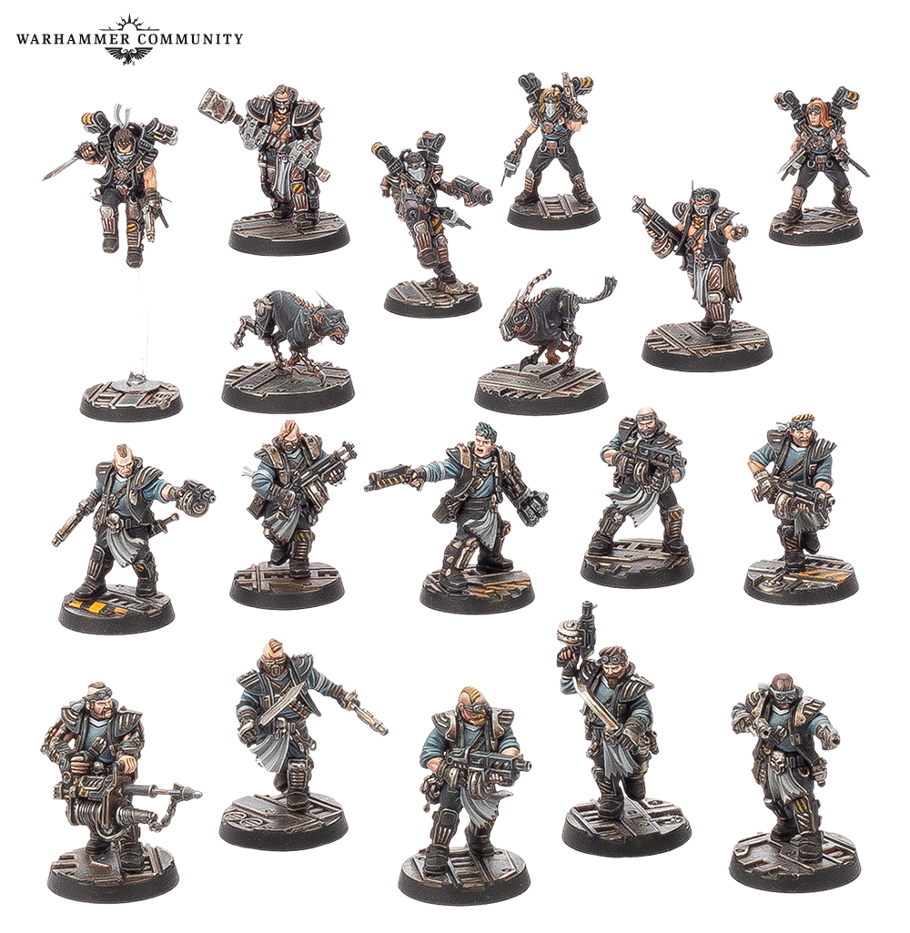image Frontline Gaming Collection of Warhammer miniatures in heavy armor with guns and blades on round bases