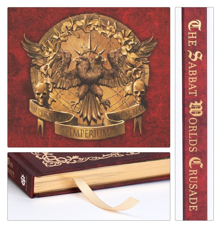 image Frontline Gaming Red book cover featuring a gold circular emblem with a spread wing eagle flanked by skulls and banners spine reads The Sabbat Worlds Crusade in gold