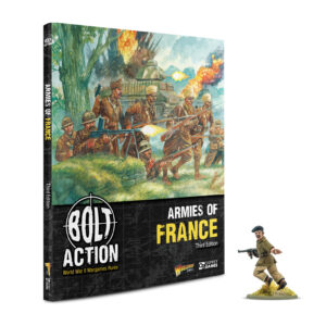 Boxed wargame titled Armes of France Armies of France Third Edition featuring WWII soldiers advancing with a tank and explosions in a woodland scene
