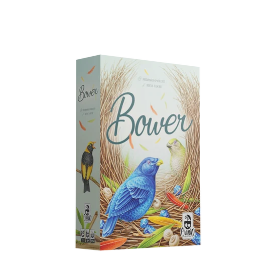 Box packaging with colorful bird artwork labeled Bower showing blue and yellow birds among grasses and leaves