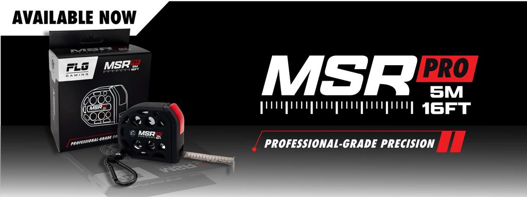 Image20260826203055946 Frontline Gaming Ad banner for MSR Pro 5M 16FT tape measure with packaging Available Now in white banner