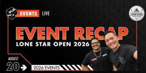 Event recap banner for Lone Star Open 2026 with two hosts posing for a selfie against a dark background