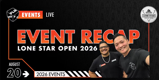 Event recap banner for Lone Star Open 2026 with two hosts posing for a selfie against a dark background