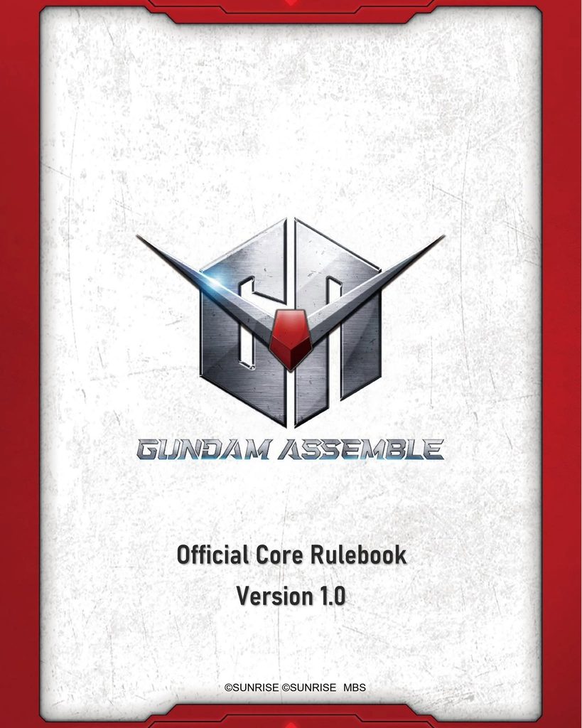Cover image featuring the Gundam Assembly emblem with a metallic shield and red corner border title Official Core Rulebook Version 10