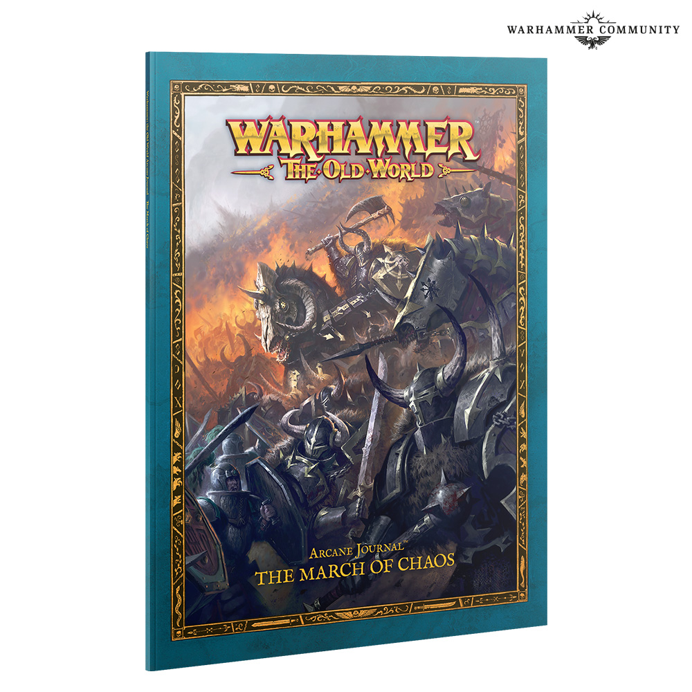 image Frontline Gaming Turquoise book cover for Warhammer The Old World Arcane Journal The March of Chaos depicting a chaotic battle scene