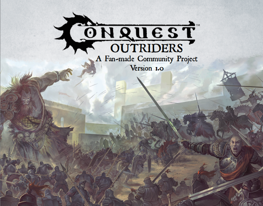 Cover art for Conquest Outriders a fan made community project showing a wild medieval battle with armored soldiers clashing