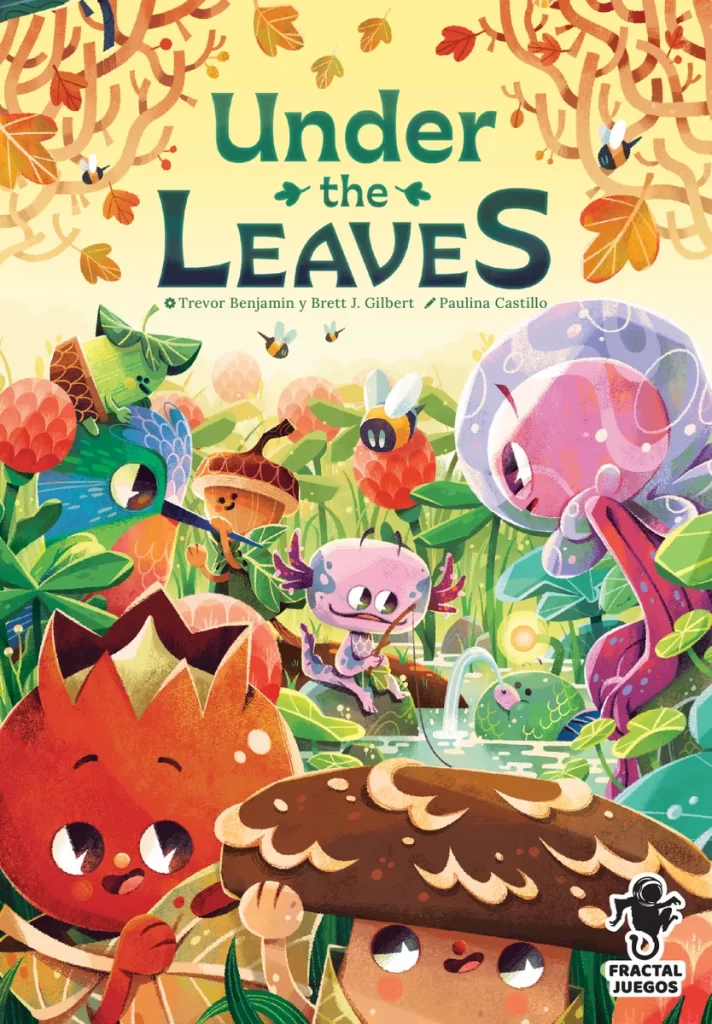 pic8636789 Frontline Gaming Book cover for Under the Leaves showing a bright whimsical forest with cheerful animals mushrooms and the title text