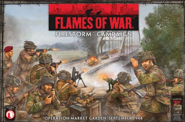 793204178101627511988769751327250597113871109n Frontline Gaming Cover art for Flames of War Firestorm Campaign showing Allied infantry firing near a burning bridge during Operation Market Garden Sept 1944