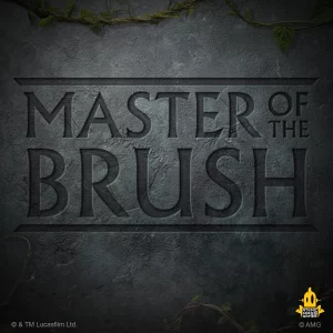 Dark stone wall with large embossed title text and creeping vines Atomic Mass Games logo bottom right
