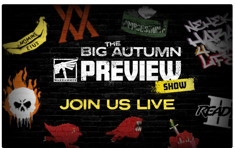 Poster advertising The Big Autumn Preview Show on a graffiti brick wall with Join Us Live text
