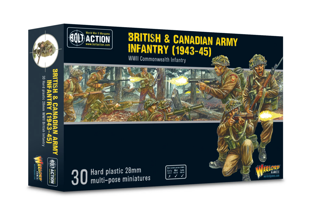 image Frontline Gaming Bolt Action box art British Canadian Army Infantry 194345 30 hard plastic 28mm miniatures from Warlord Games
