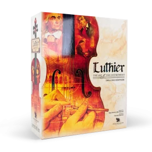 Deluxe edition box set titled Luthier The Art of the Instrument featuring hands carving a violin on the cover