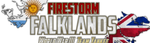Logo for Firestorm Falcons World War III Team Yankee featuring a stylized map of Alaska and the UK flag motif in red white blue colors