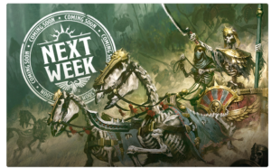 Skeleton knights on armored horses charge through a smoky battle with a bold Next Week teaser stamp in the upper left corner