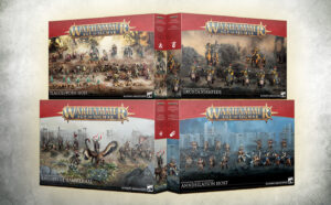 Warhammer Age of Sigmar boxed set with four covers Plaguesworn Host Grunta Stampede Knights of Hammerhall and Annihilation Host