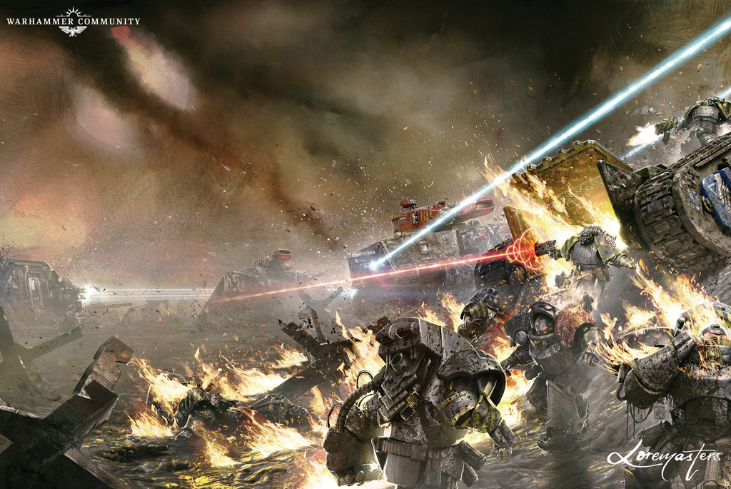 image Frontline Gaming Epic scifi battle scene armored soldiers clash with tanks amid fire and laser beams across a smoky battlefield