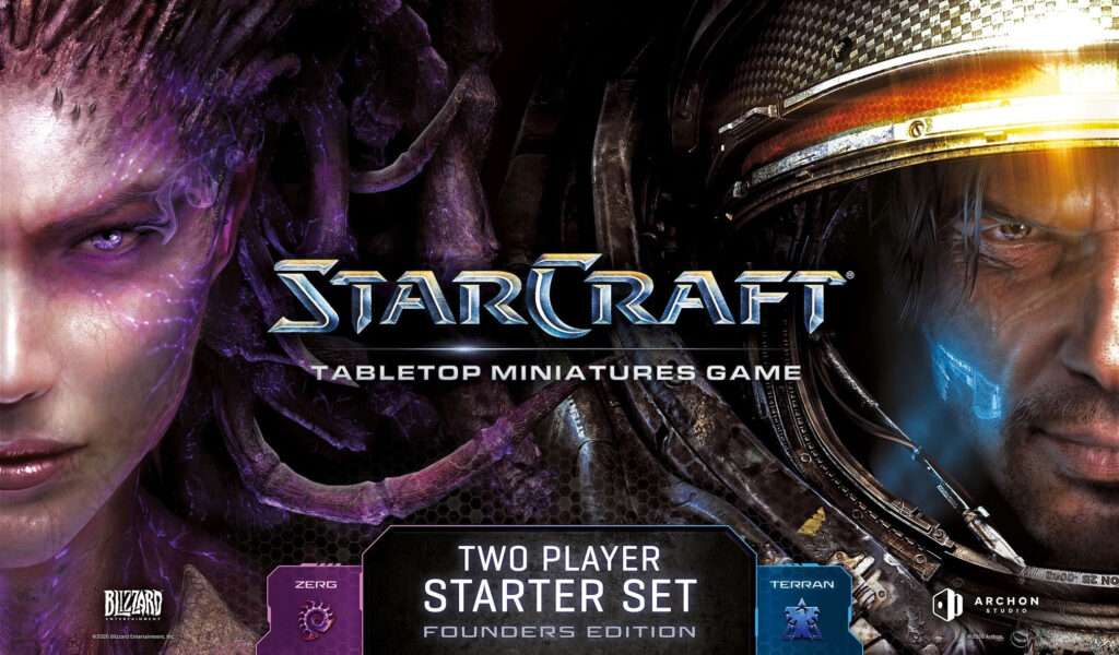 unnamed 9 Frontline Gaming Promotional header image for StarCraft II Two Player Starter Set Founders Edition showing artwork of two characters faces and the StarCraft logo